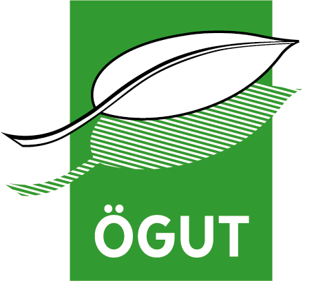 OE-Gut Logo in form of a white leaf on a green background